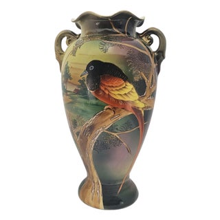 Early to Mid-20th Century Japanese Satsuma-Style Hand-Painted Bird Vase For Sale