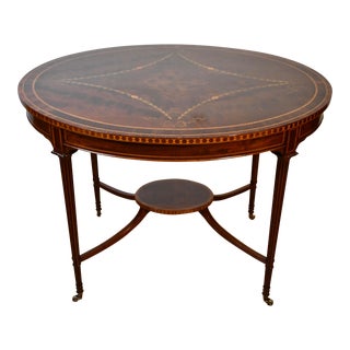 1900s Antique English Hepplewhite Crotch Mahogany Inlaid Center Table For Sale