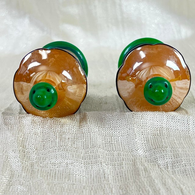 1930s Vintage Japanese Lusterware Salt & Pepper Shakers Set – Hand-Painted Floral Art Deco Form - a Pair For Sale - Image 5 of 8