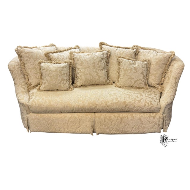 Late 20th Century Vintage Thomasville Traditional English Style Ivory Print Tufted Sofa For Sale - Image 5 of 11