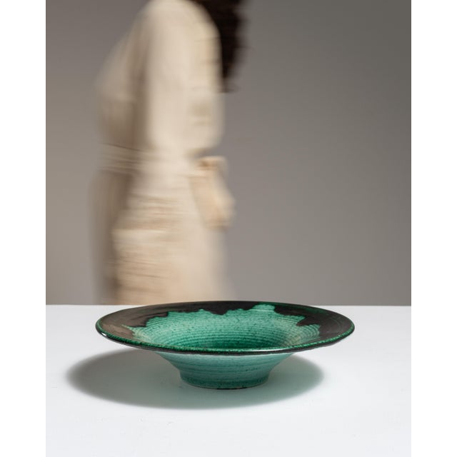 Ceramic 1960s France Teal Ceramic Serving Bowl For Sale - Image 7 of 15
