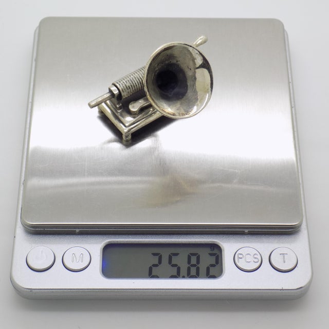 Vintage Italian Handmade Genuine Sterling Silver 925 Gramophone Figurine, 1970s For Sale - Image 10 of 13