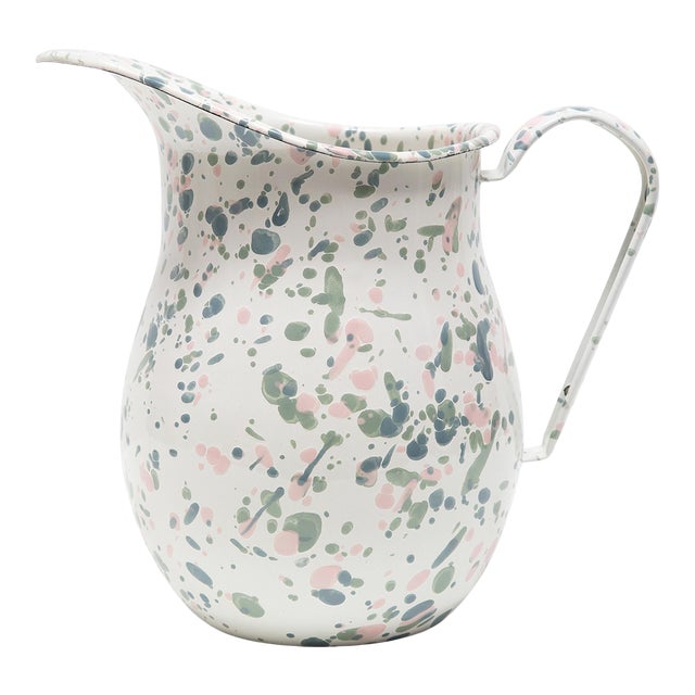 Crow Canyon Home Enamelware Catalina Large Pitcher in Mint Hibiscus For Sale