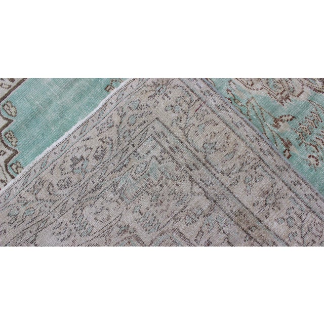 Textile Vintage Oushak Rug With Aqua Color Background and Brown Highlights For Sale - Image 7 of 8