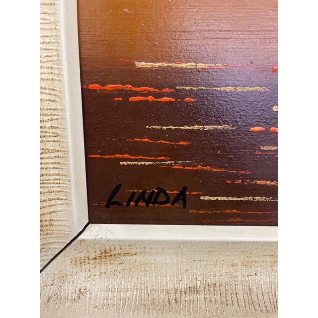 1970s Framed Modern Coastal Sailboat Landscape Painting Signed "Linda" - Abstract Seascape Wall Art For Sale - Image 9 of 10