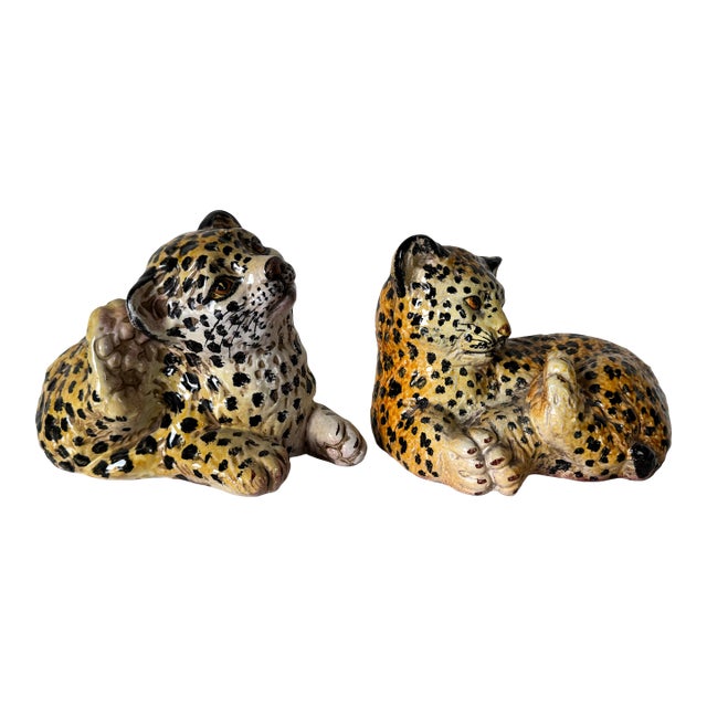 Italian Vintage Tiger Cub Decorative Figurines - A Pair For Sale