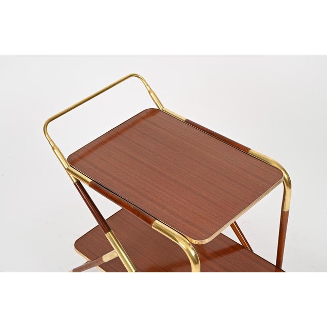 Metal Mid-Century Brass and Wood Bar Cart by Cesare Lacca, Italy, 1950s For Sale - Image 7 of 16