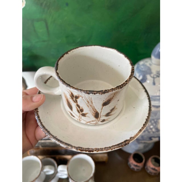 Mid 20th Century Wild Oats Stoneware Mugs & Saucers Set - Midwinter English Coffee Cups - 15pcs For Sale In Chicago - Image 6 of 10