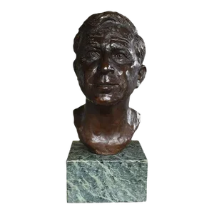 Bronze Bust Sculpture Att. Will Rogers on Green Stone Base by Leonard McMurry