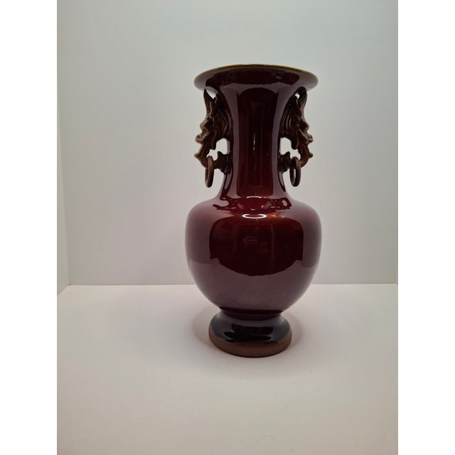 Late 19th Century Antique 19th C Chinese Sang De Boeuf Oxblood Flambe Hu Vase - Dragon Handles For Sale - Image 5 of 13