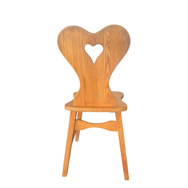 Set of 6 Vintage Mid-Century Tyrolean Style Pine Heart-Back Dining Chairs For Sale - Image 4 of 8