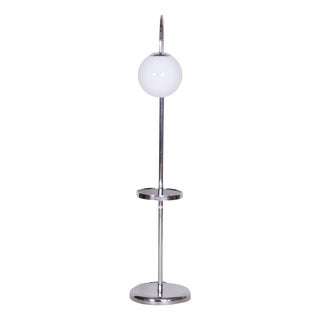 Bauhaus Floor Lamp in Chrome, Steel, and Opaline Glass, Czech, 1930s For Sale