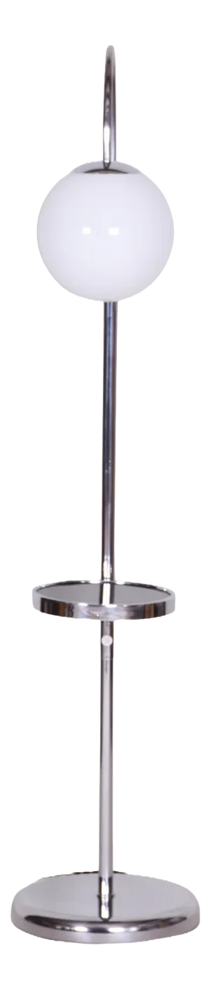 Bauhaus Floor Lamp in Chrome, Steel, and Opaline Glass, Czech, 1930s