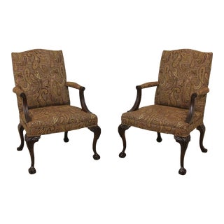 Pair Chippendale Ball & Claw Newly Upholstered Armchairs For Sale