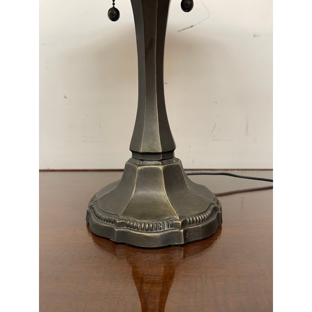 Vintage Table Lamp With Decorative Filigree Shade and Dual Pull Chains For Sale - Image 9 of 10