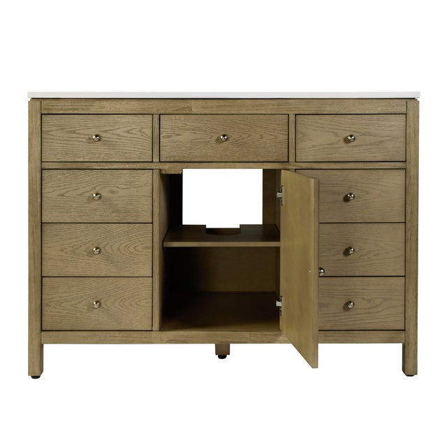2020s Nora 48 in. W Quartz and Wood Single Sink 8 Drawer Bathroom Vanity Set, Light Oak For Sale - Image 5 of 12