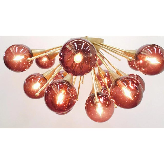 Italian Italian Mezzo Natural Brass Amethyst Bubbles Murano Globe Flush Mount by Fabio LTD For Sale - Image 3 of 5
