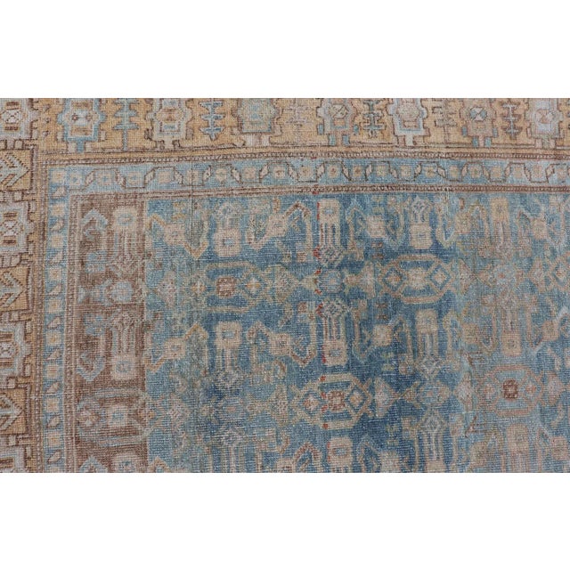 Textile Antique Persian Bidjar Rug With All-Over Design in Light Blue and Orange 4'11 X 8'8 For Sale - Image 7 of 14