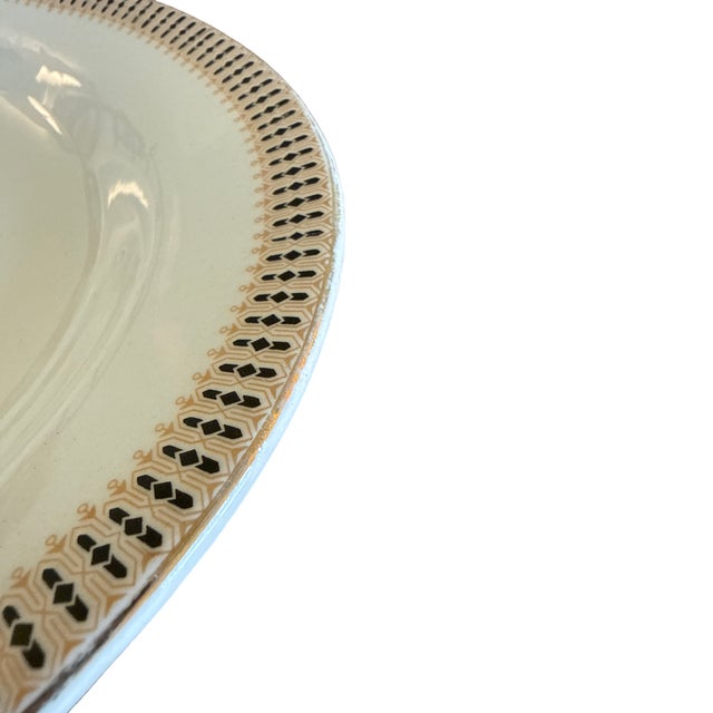 1910s 1910s Homer Laughlin Empress Large Oval Serving Platter With Black Diamonds and Gold Trim For Sale - Image 5 of 7