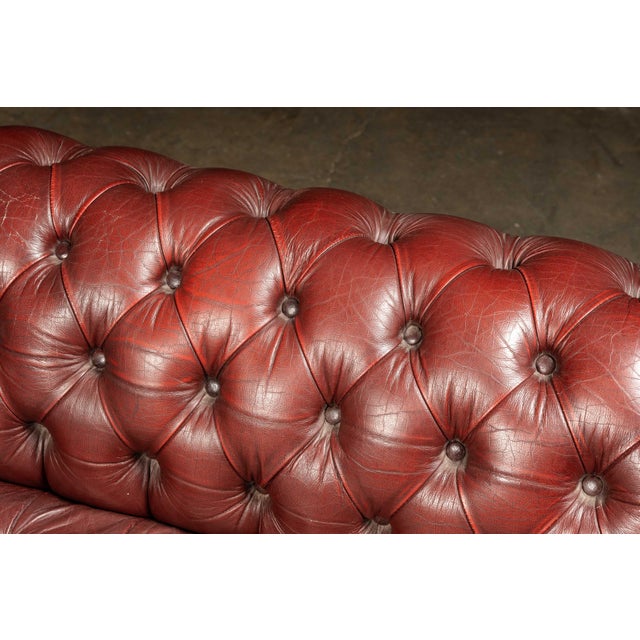 Animal Skin Vintage Leather Tufted Chesterfield Sofa With Nailhead Trim in Burgundy For Sale - Image 7 of 8
