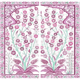 Kips Bay Showhouse Magenta Pink Green Tree of Life Acrylic Diptych Wall Art Panels - A Pair For Sale