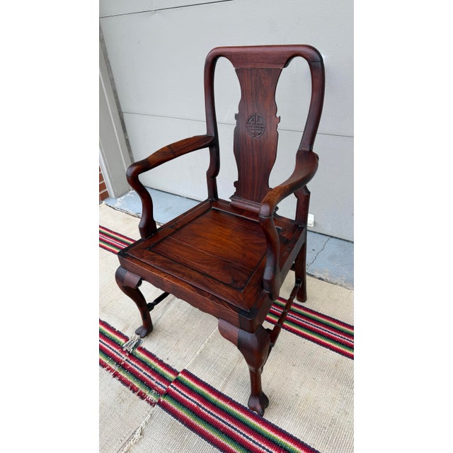 Wood A Very Fine Antique Chinese Export Hongmu Queen Anne Arm Chair, 18th Century For Sale - Image 7 of 18