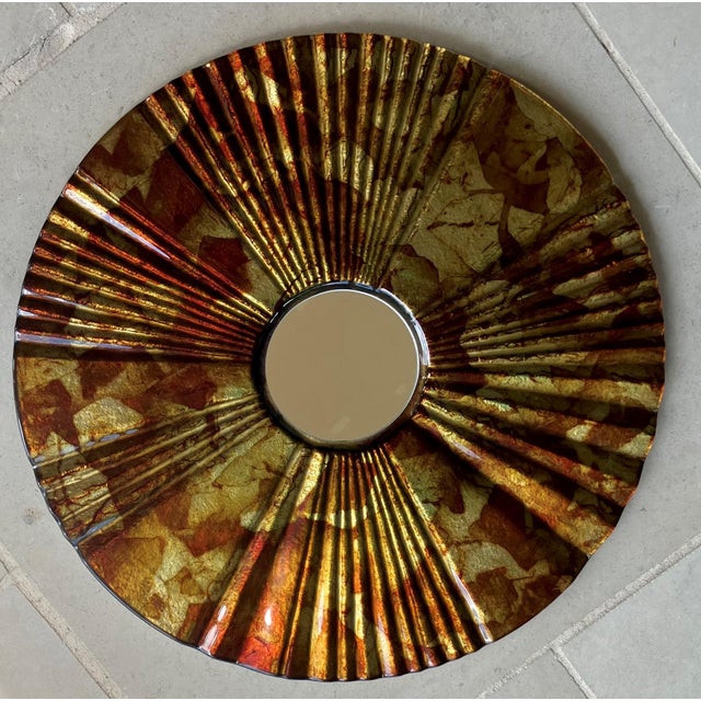 Late 20th-Century Verre Eglomisé-Style Reverse Painted Ribbed Glass Wall Mirror For Sale In Austin - Image 6 of 18