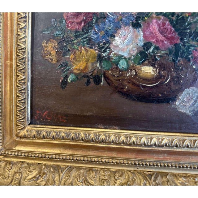 Pair of 19th Century French Still Life Floral Paintings in Carved Gilt Frames For Sale - Image 10 of 11
