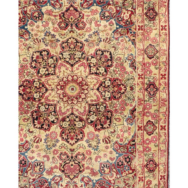Traditional Late 19th Century Antique Lavar-Kerman Rug With Red and Pink Floral Medallion 4'0"x5'10" For Sale - Image 3 of 6