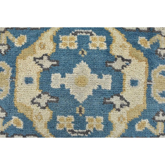 Blue Oushak Runner 2’7” X 9’11” Blue Wool Tribal Hand-Knotted Oriental Rug For Sale - Image 8 of 13