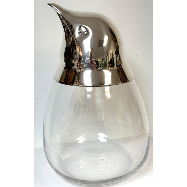 Transparent Large Italian Modern Sterling Silver & Crystal Penguin Ice Bucket, 16" High For Sale - Image 8 of 18
