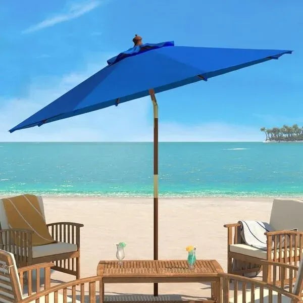 Contemporary Cannes 9ft Wooden Outdoor Umbrella - Pacific Blue For Sale - Image 3 of 5