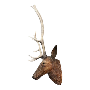 Late 19th Century Wood Carved Stag Head Blakc Forest Deer