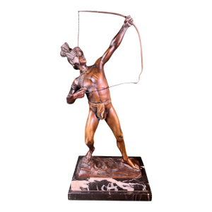1900s Bronze Sculpture Indian With Bow Signed O Hartel