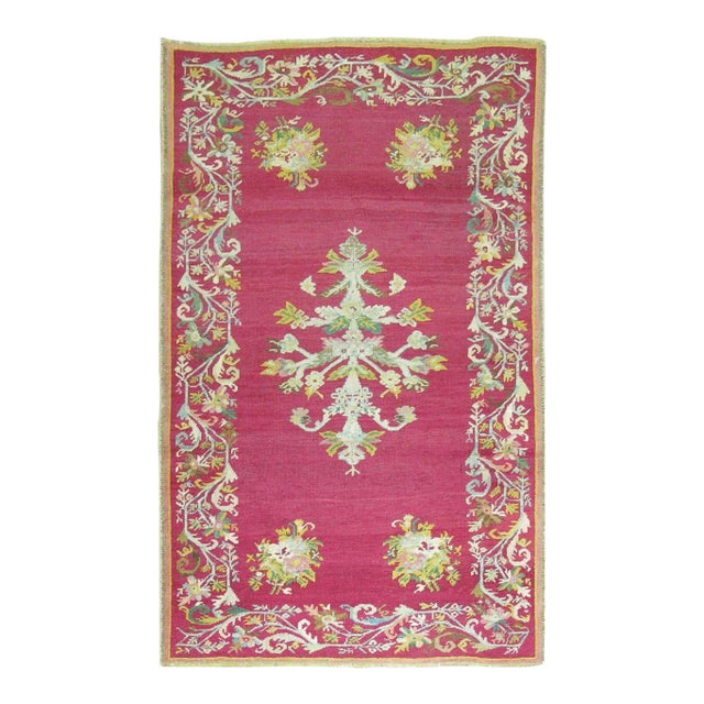 Early 20th Century Zabihi Collection Stunning Raspberry Turkish Ghiordes Floral Carpet - 3'9" x 6' For Sale
