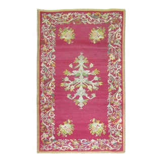 Zabihi Collection Stunning Raspberry Turkish Ghiordes Floral Carpet For Sale