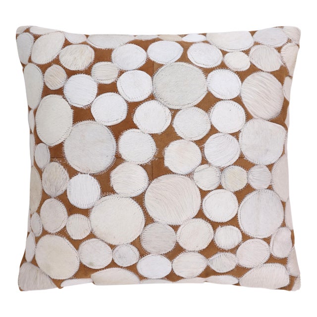 Luxury Ivory Pebble Genuine Cowhide Pillow 18x18 | Handmade Designer Leather Cushion For Sale