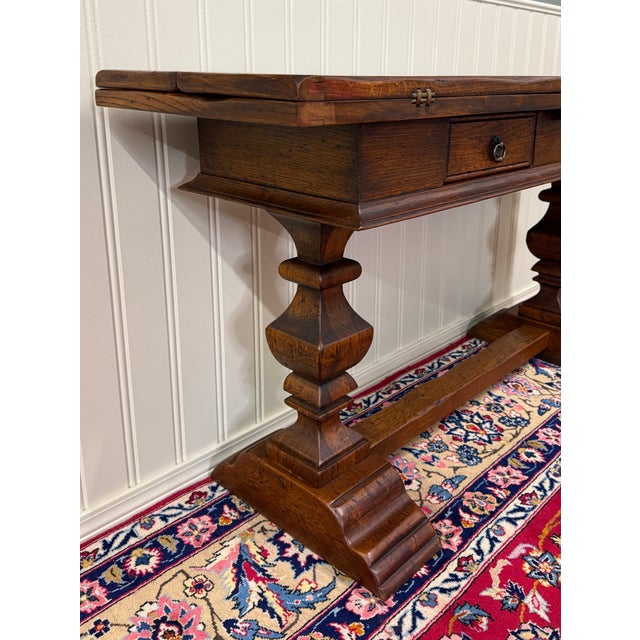 Antique French Flip Top Envelope Library Table Console Sofa Entry Table Oak For Sale - Image 10 of 18