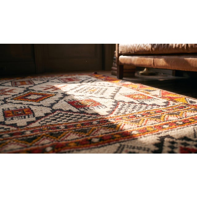 Textile 1930s Ivory Geometric Tribal Antique African Moroccan Rug 6'4" X 11'0" Handknotted Wool Carpet For Sale - Image 7 of 9
