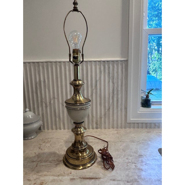 Brass Vintage Hollywood Regency Brass and Enamel Table Lamp For Sale - Image 8 of 9