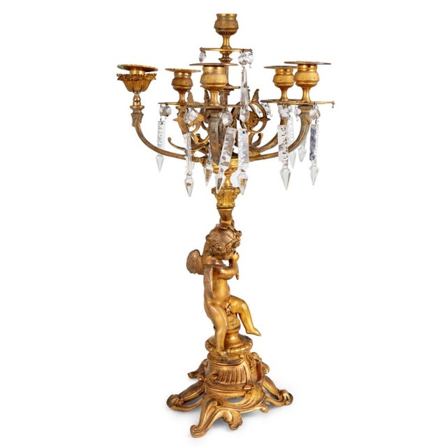 Louis XV Style Gilt Bronze Cupid Candelabrum For Sale - Image 4 of 5