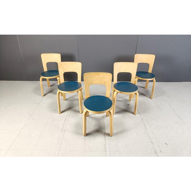 Artek Model 66 Dining Chairs attributed to Alvar Aalto for Artek, 1960s, Set of 5 For Sale - Image 4 of 17