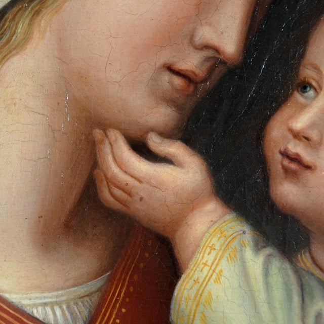Antique 19thc Portrait of Madonna & Child Oil Painting German School Religious Scene of Virgin Mary & Jesus For Sale - Image 6 of 11