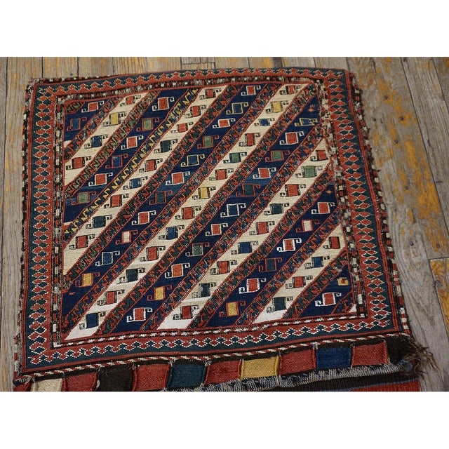 1900s Red Tribal Geometric Flat Weave Antique Caucasian Soumak Saddle Rug For Sale In New York - Image 6 of 10