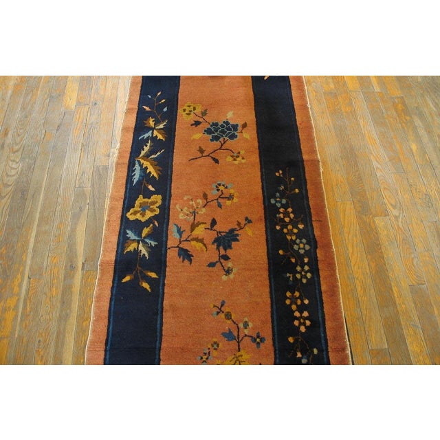 1920s Salmon Floral Antique Chinese Art Deco Rug 2'6"x 11'9" Handknotted Wool Carpet For Sale - Image 4 of 4