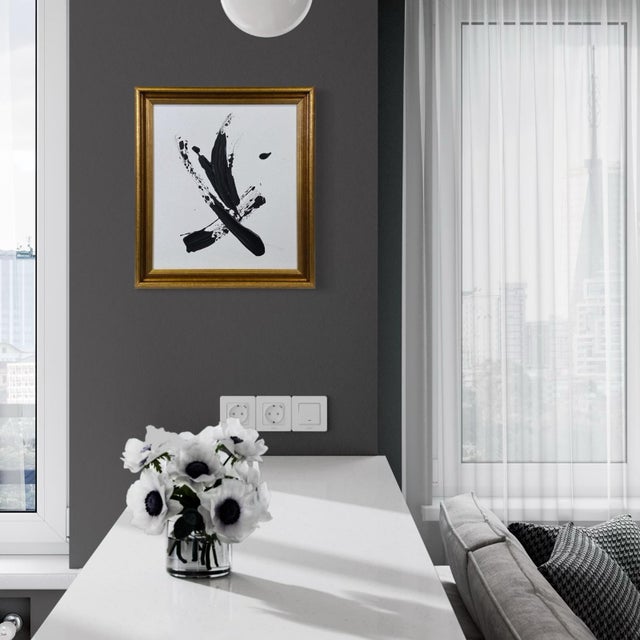 Stillness in Motion, Abstract Black & White Painting by Stephen Hansrote in Vintage Frame For Sale - Image 12 of 13