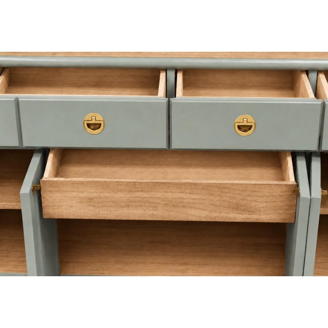 Campaign Professionally Refinished 1970s Drexel Accolade Campaign Buffet / Sideboard — Custom Sage Green For Sale - Image 3 of 8