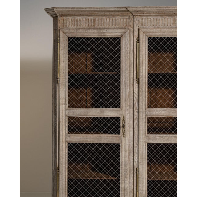 Antique White 1840-1849 France Weathered Whitewash Cerused Oak Mesh-Front Cabinet For Sale - Image 8 of 11