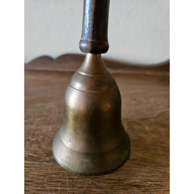 Brass Mid 20th Century Vintage Brass Bell With Wooden Handle For Sale - Image 8 of 12