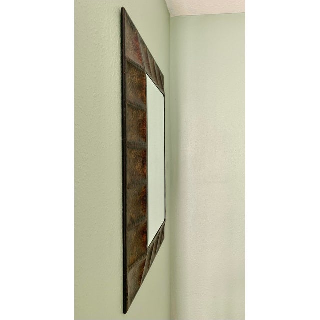 Industrial Hammered & Patinated Metal Beveled Vintage Mirror For Sale - Image 3 of 8